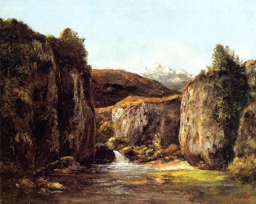 風景 ドゥーの岩の間の源 写実主義 ギュスターヴ・クールベ山 Oil Paintings